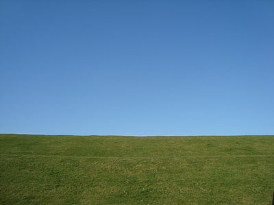 dyke, air, emptiness, blue sky, green grass, landscape, horizon
