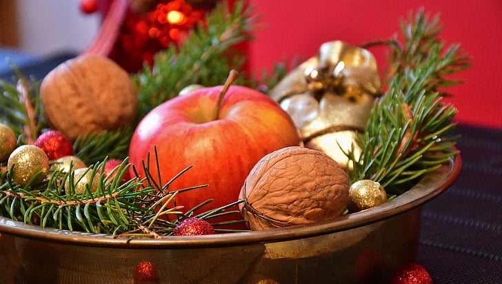 advento, Apple, bolas, bacia do, Ramos, celebração, Natal