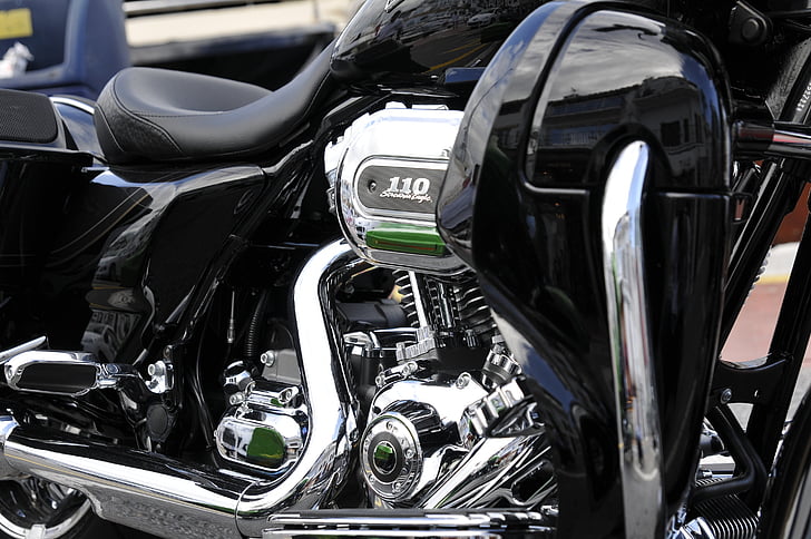 Chrome, Harley davidson, skinnende, svart, to hjul kjøretøy, motorsykkel, motor