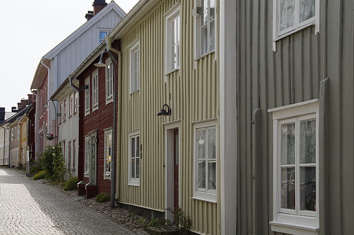 Eksjö, Zweden, historisch, oude stad, het platform, huizen, gevels