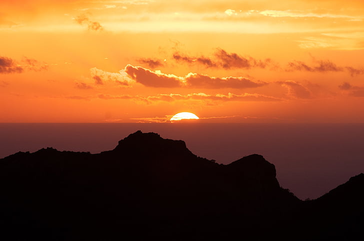 Kanarieöarna, solnedgång, Teneriffa, moln, Sky, Afterglow, Selva marine
