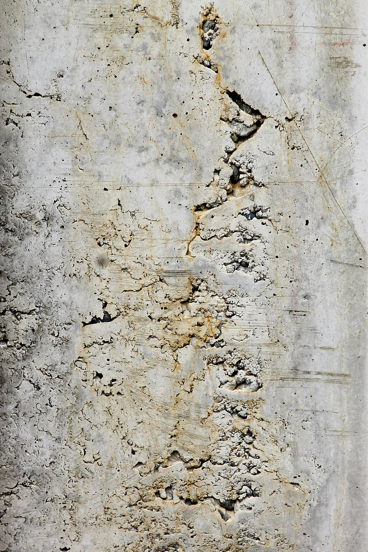 paret, formigó, mur de formigó, cruixit, forat, pedra, estructura