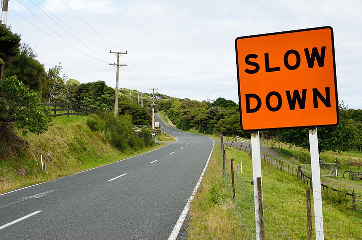 road, sign, asphalt, road sign, roadsign, slow, slow down