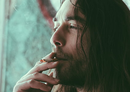 man, guy, beard, people, cigarette, smoke, bokeh
