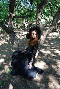 boszorkány, erdő, sötét, gótikus, a modell, smink, képzőművészeti