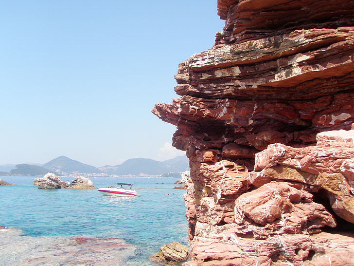 Monte negro, tenger, sziklák, csónak
