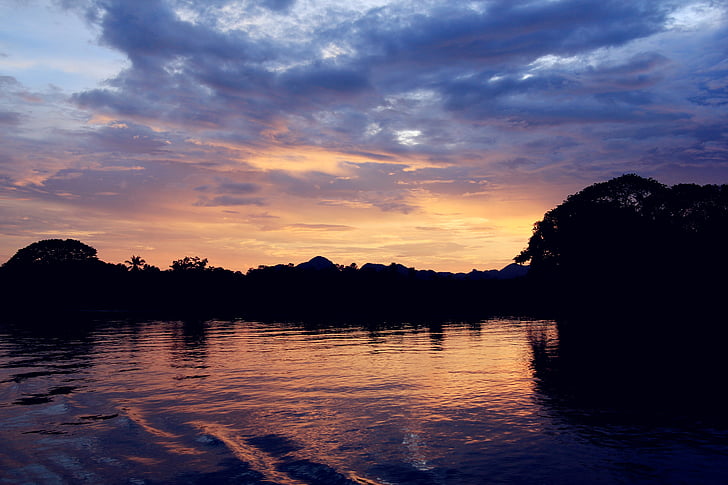Thajsko, řeka kwai, Západ slunce, Příroda, krajina, reflexe, obloha