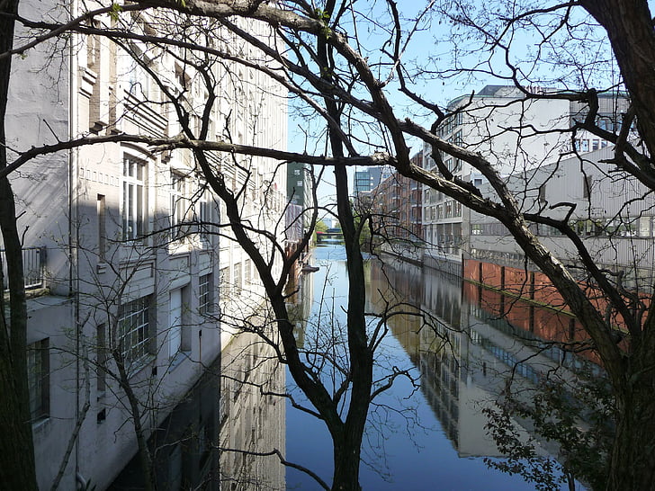ville, eau, Romance, canal, printemps, Hambourg