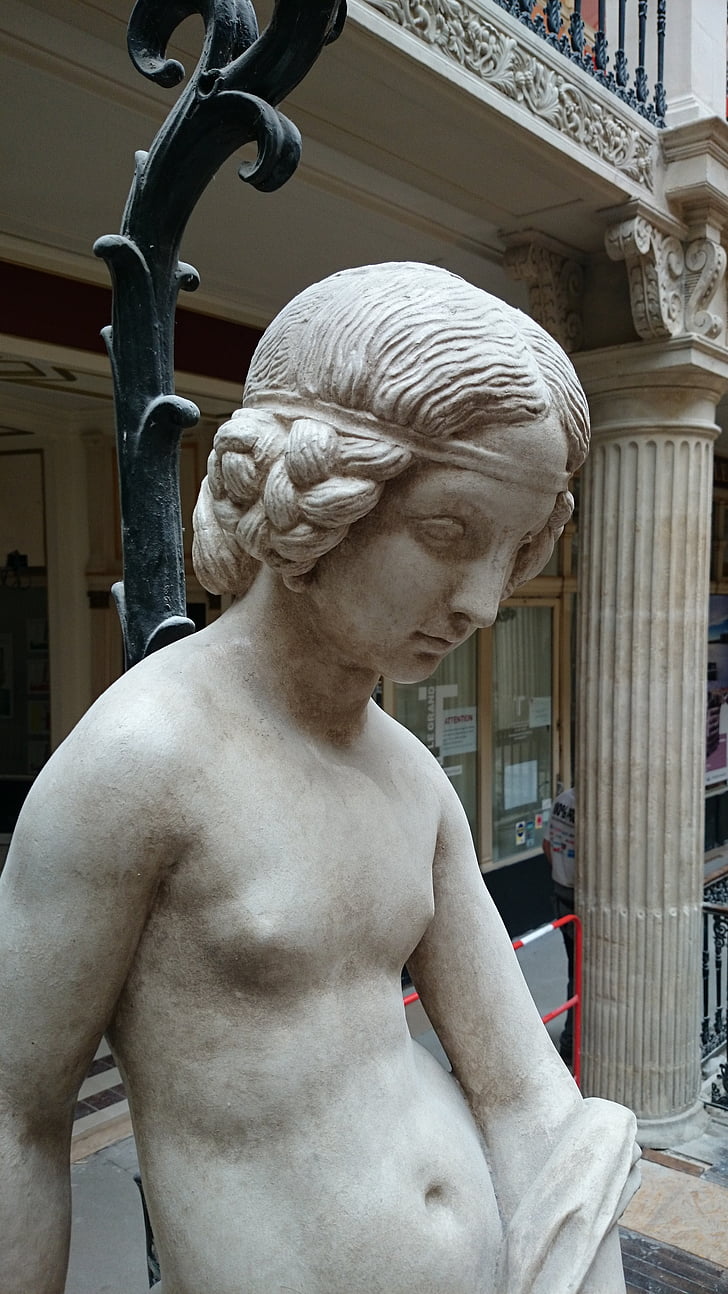 estàtua, Nantes, França, noia, blanc, escultura, arquitectura