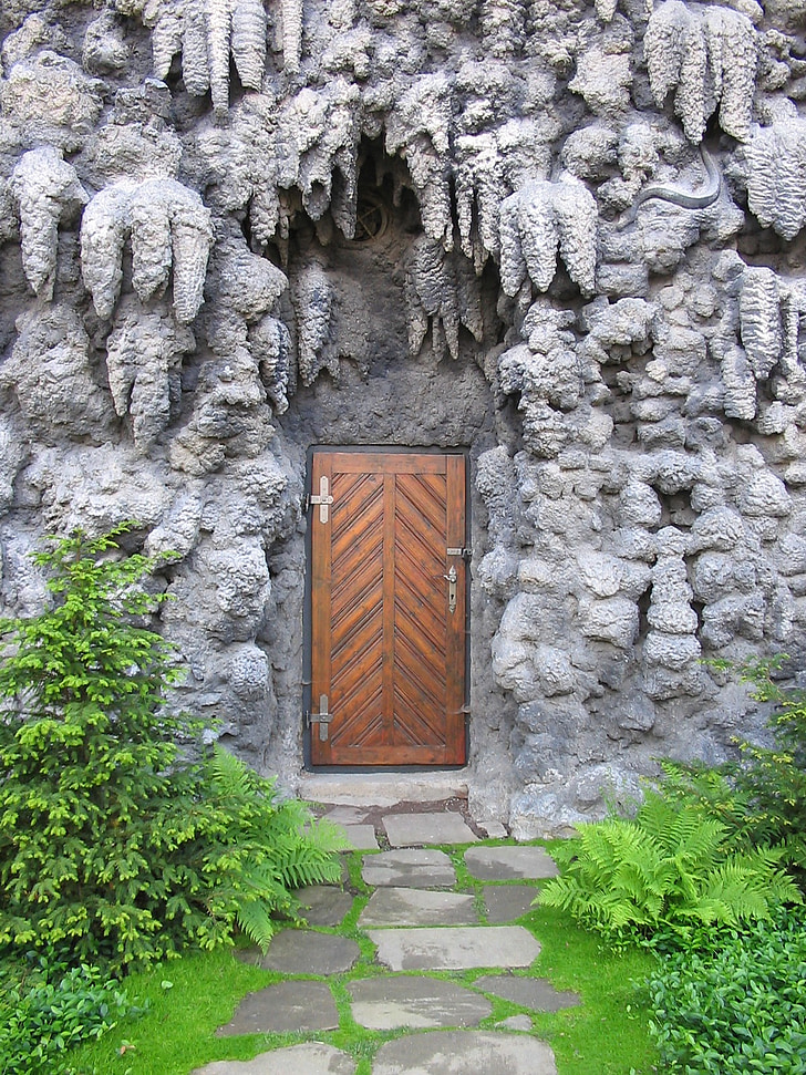 vrata, umetno, ponaredek, kamen, rock, vrt, arhitektura