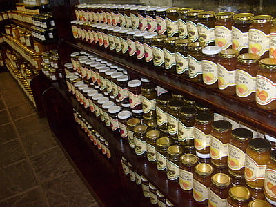 jam, preserves, shelf, display, country store, jar, fruit