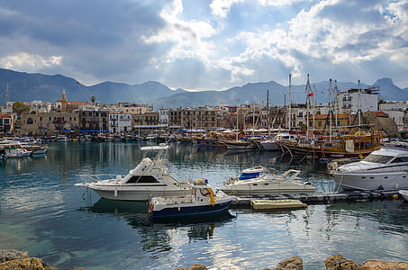 Ciprus, Kyrenia, város, mediterrán, táj, utazás, csónak