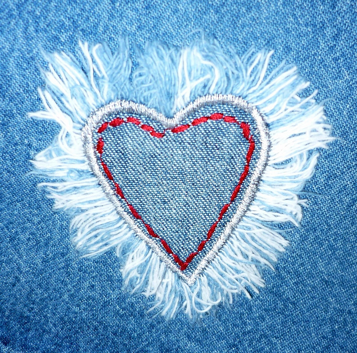 jeans, fabric, heart, love, design, textile, material