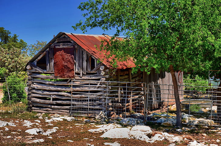stodola, rustikální, Fredericksburg, Texas, staré, dřevěný, zvětralý