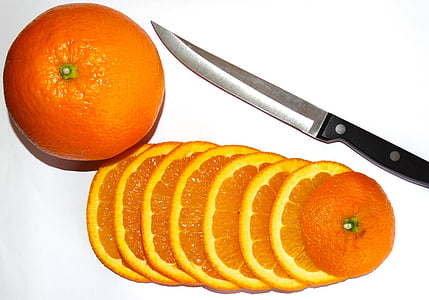 fruit, orange, discs, knife, kitchen, fruity, color