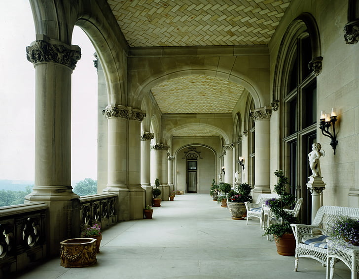 Biltmore mansion, Caroline du Nord, véranda, architecture, colonnes, luxueux, décor