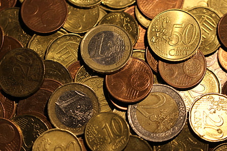 เงิน, เหรียญ, ยูโร, เงินสด, สกุลเงิน, ธนาคาร, ทางการเงิน