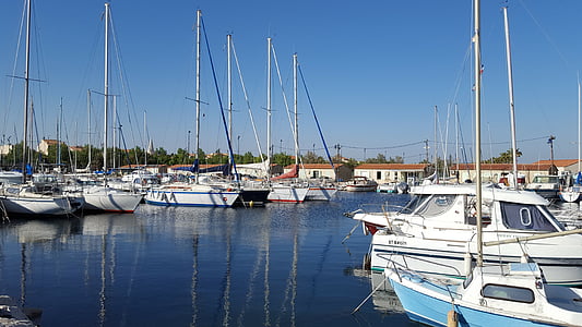 port, water, sky, boats, reflections, france, blue
