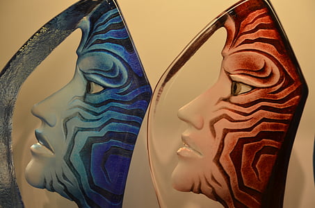 faces, profile, glass, glassware, transparent, art, abstract