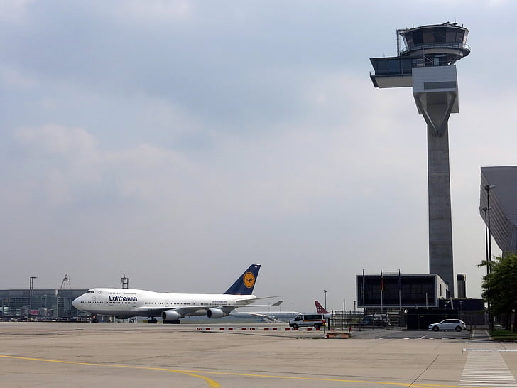 Lufthansa, bokštas, kontrolės oro eismo, oro uostas, Frankfurtas prie Maino, lėktuvas, komercinis lėktuvas