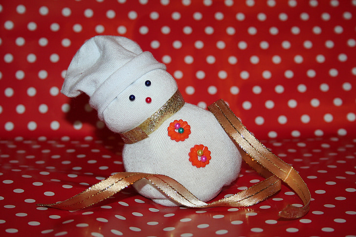 snowman, winter, red, gold, white, christmas, decoration