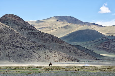 mongolia, mountains, summer, rider, horse, landscape, sky