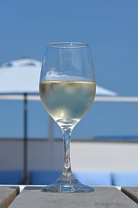 wijn, glas, vakantie, blauwe hemel, strandbar