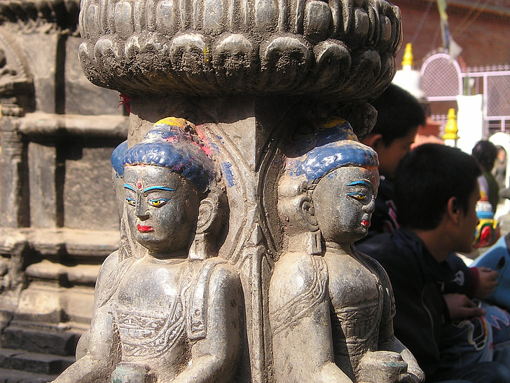 Nepal, cijfers, standbeelden, oude, Tempel, Boeddhisme