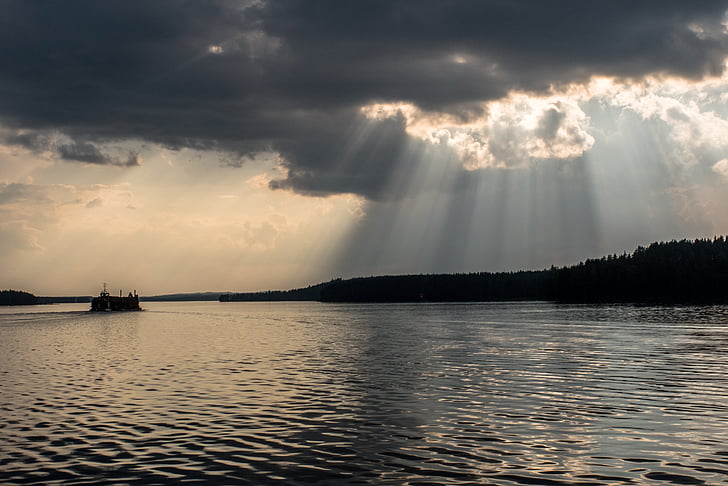 Saimaa, bulutlar, Göl, manzara, Fince, Finlandiya'da Gölü, su