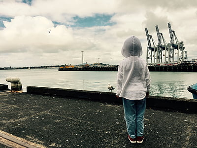 Nový Zéland, Auckland, holky, dítě, přístav, samostatné, chybí