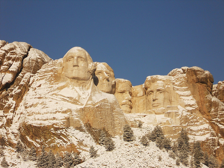 горі Рашмор, Пам'ятник, взимку, сніг, Орієнтир, мальовничі, Південна Дакота