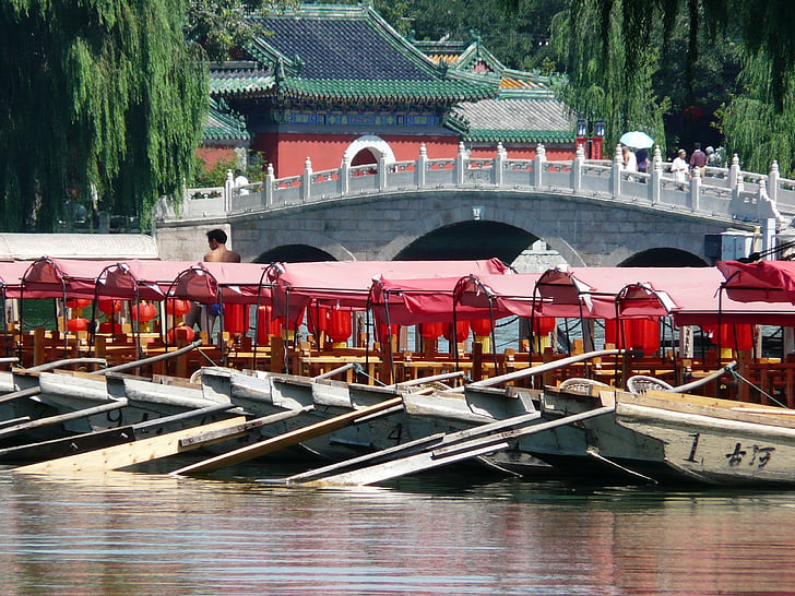 ボート, 中国, 湖, ブリッジ, 水, 航海船, 文化