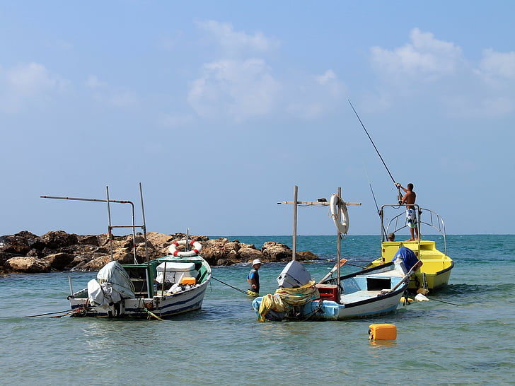 mar, barcos, pescadores, Israel, el mar Mediterráneo, embarcación náutica, pescador
