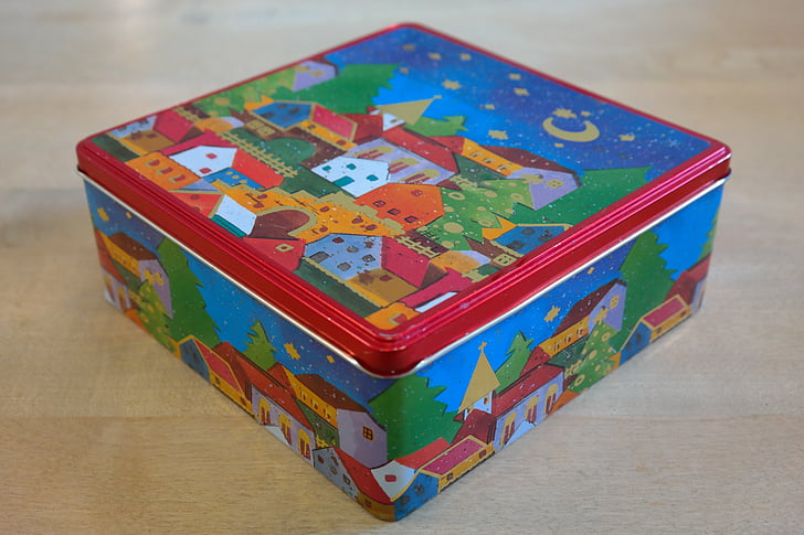 box, cookie jar, christmas box, colorful, color, christmas themes