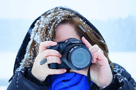 femme, neigeux, Frosty, photographe, photo, personne, humaine