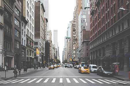 Centrum města, New york, město, NYC, ulice, silnice, přechod pro chodce