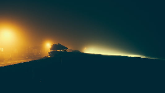 δρόμος, φώτα, διανυκτέρευση, χρόνος, σκούρο, το βράδυ, ομίχλη