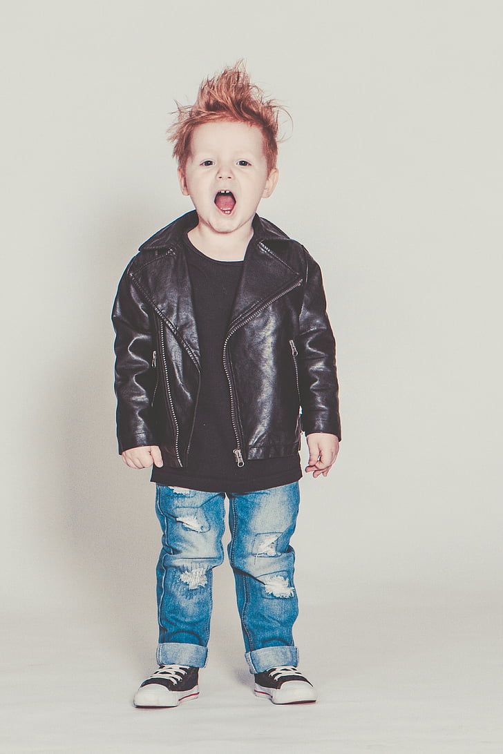 bebé, perfecto, roca, punk, chaqueta de cuero, chico, modelo