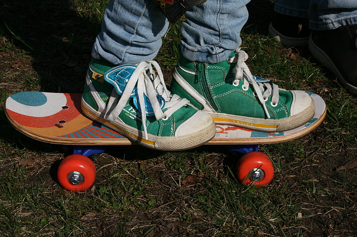 skateboard, cipele, dijete, igrati, dječje cipele, stopala, sportski