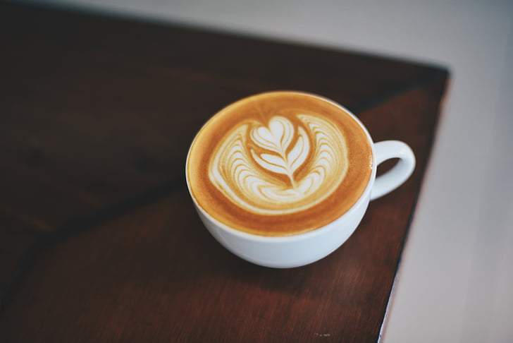 Art, blur, reggeli, koffein, cappuccino, közeli kép:, kávét inni