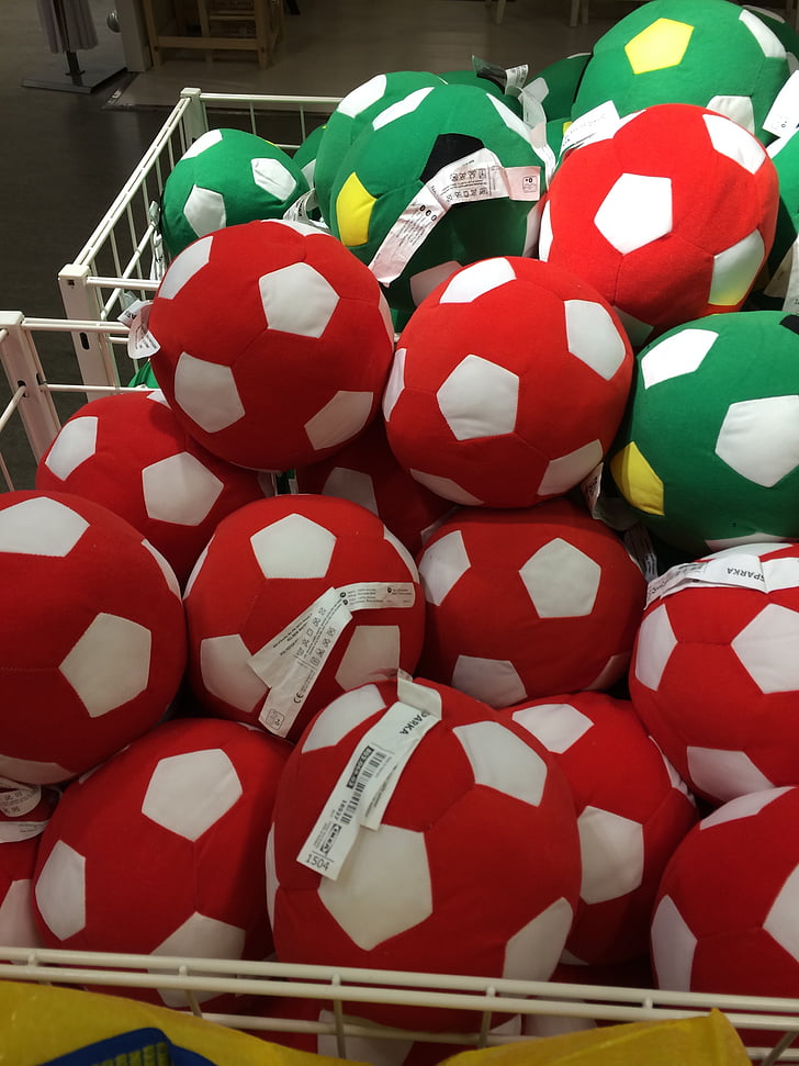 ballons de soccer, pour la vente, regroupement, vert, rouge, football, vente