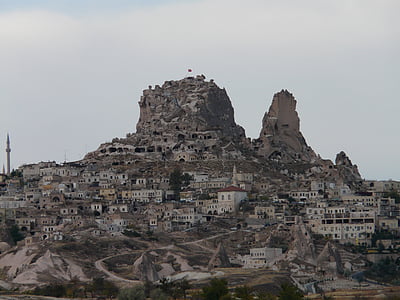 Uchisar, tempat, Cappadocia, Provinsi Nevsehir, Turki, Castle rock, tufa