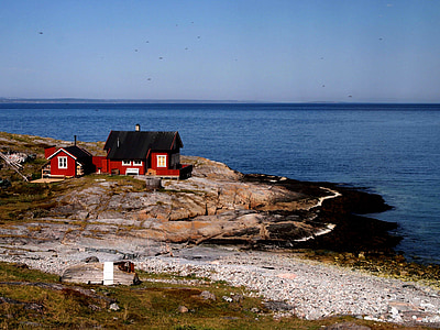 Norge, havet, kyst, hjem, bygning, rød, landskab
