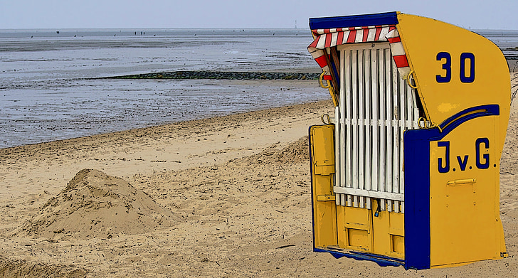 beach chair, north sea, beach, sea, holiday, relax, loneliness