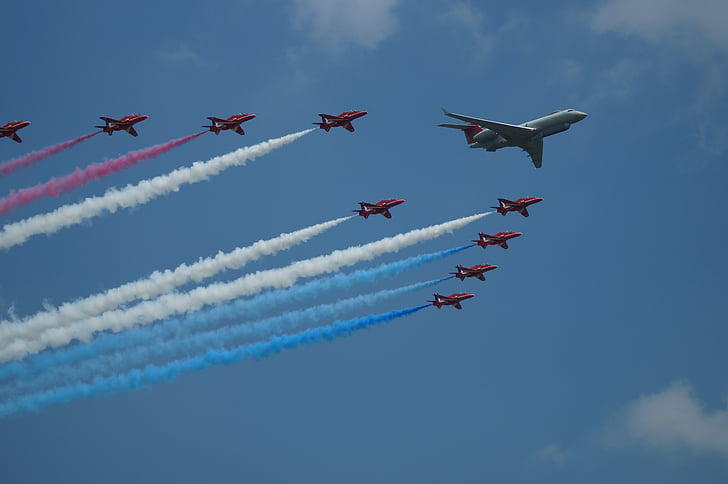 punaiset nuolet, Kuninkaalliset ilmavoimat, RAF waddington, muodostelmassa, muodostumista lento, Jets, sotilas suihkukoneet