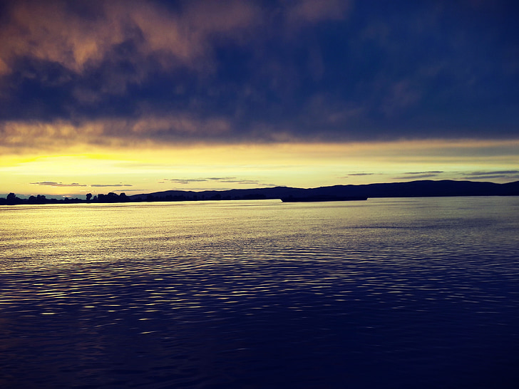 solnedgång, Sky, vatten, båt, våren