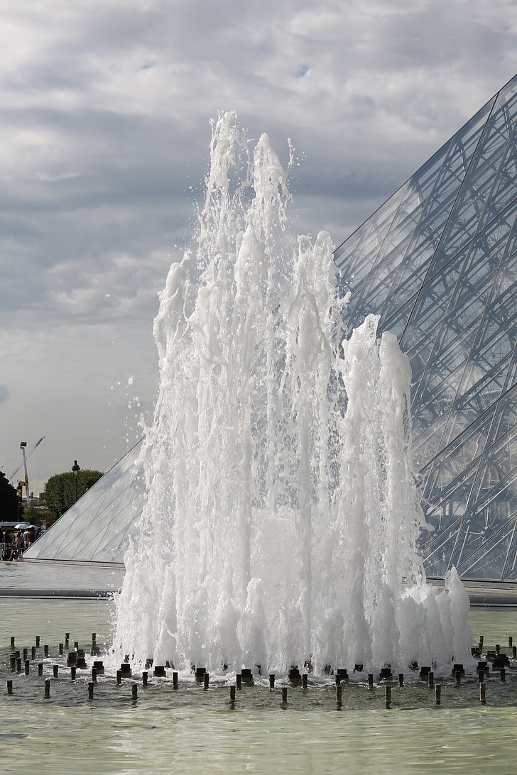 Basin, vesi, suihkulähde, vesisuihkut, Louvre, taivas