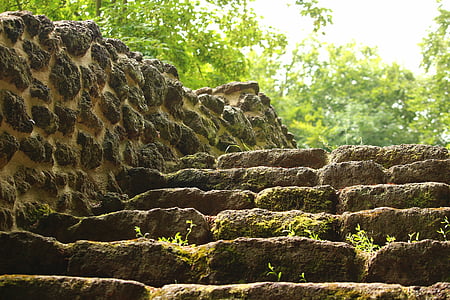 escadas, ruína, parede, rasenerz, aglutinando pedra, gramado eisenstein, Ludwigslust-parchim