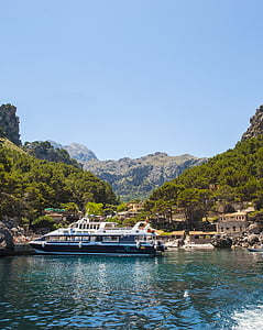 statki wycieczkowe, calobra, Escorca, Mallorca, morskie statku, góry, Natura