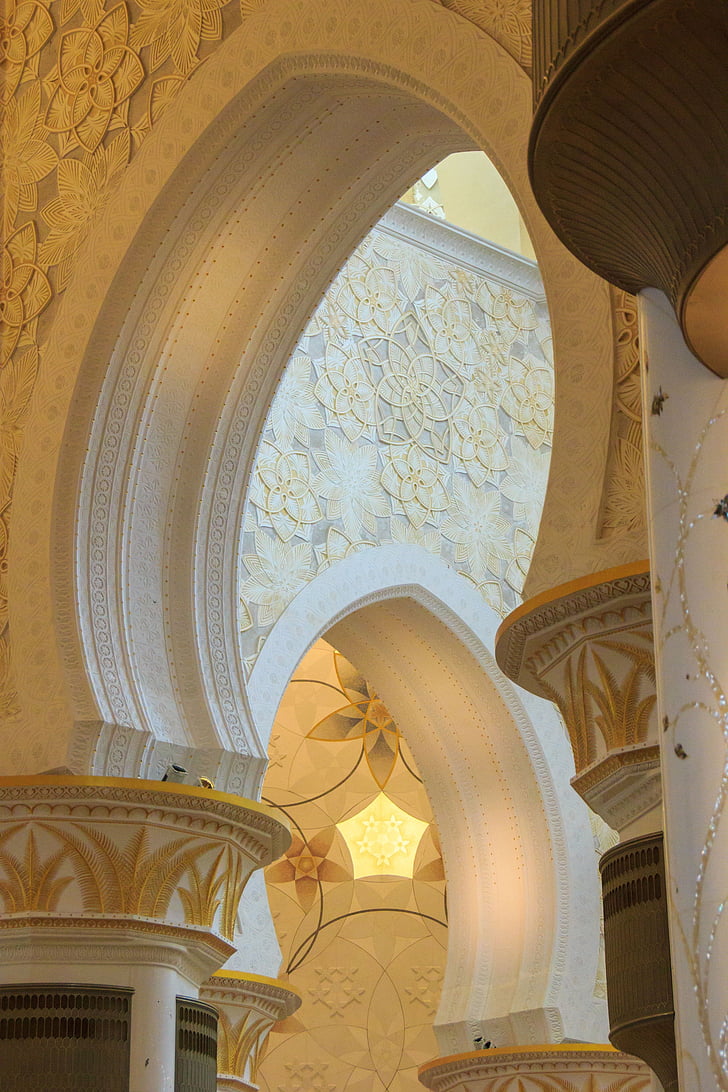 sisällä sheikh zayed mosque, abu dhabi, sisustus, islamilainen, arkkitehtuuri, uskonto, suunnittelu
